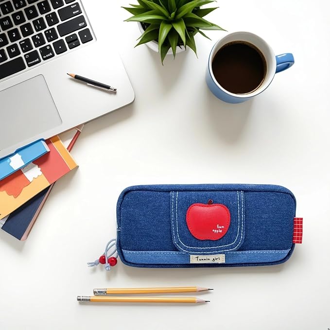 Haumei Canvas Pencil Case Large Capacity, Big Denim Pen Pouch - Image 2