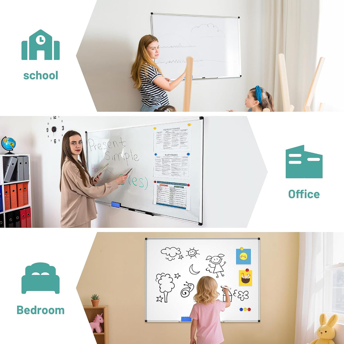 Magnetic Dry Erase White Board - 46 x 33 Inch Wall Mounted Large Whiteboard
