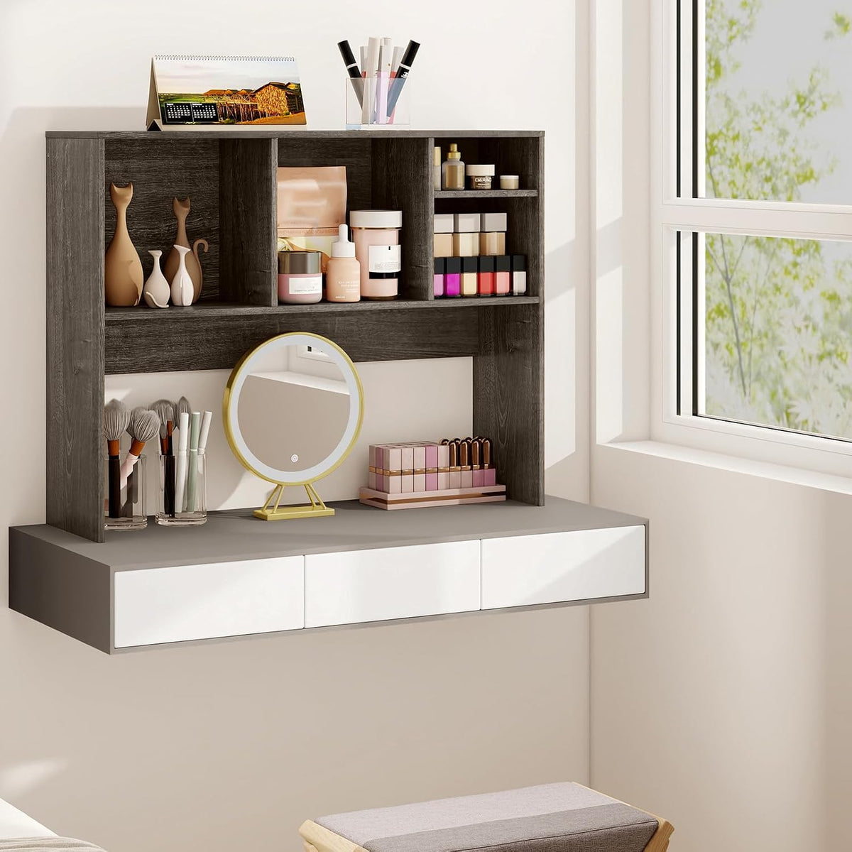 GOFLAME 4 Cubes Desktop Bookshelf, 37” Tabletop Wood Desk Shelf for Computer ...