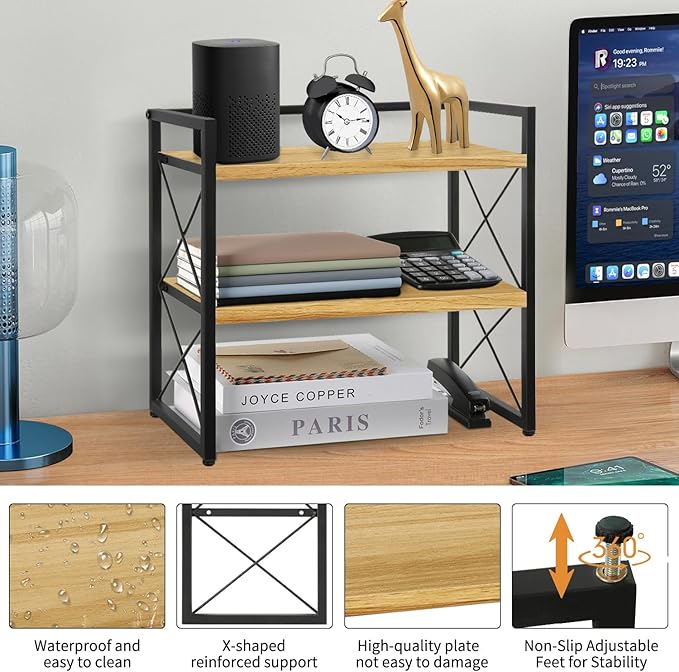 YINMIT Desktop Shelf Organizer, 2 Tier Office Shelves, Wood Desk Organizer - Image 4