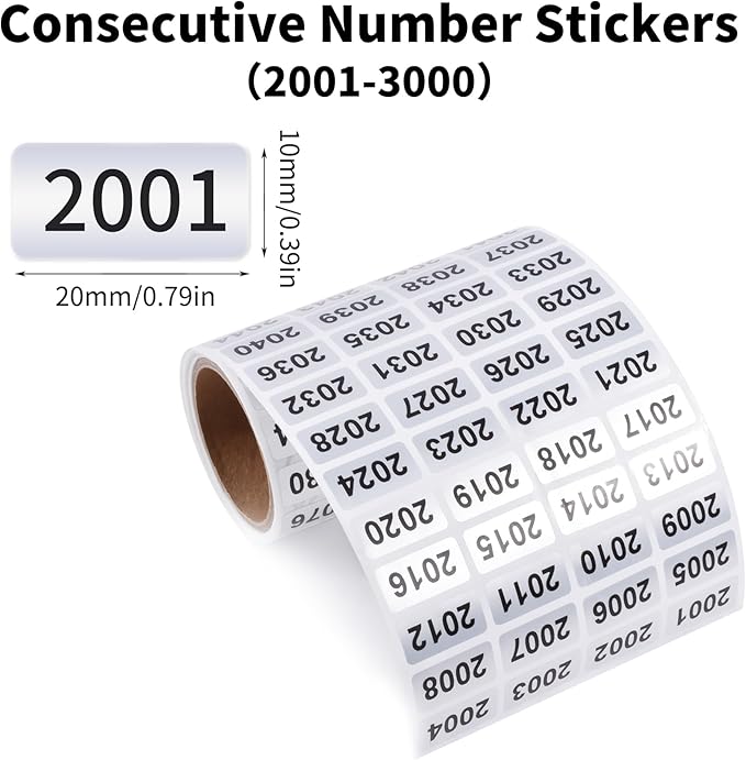 2001-3000 Consecutive Number Inventory Stickers Self Adhesive Waterproof Labels - Image 2