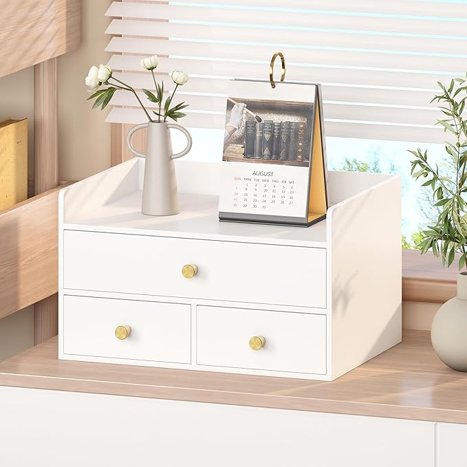 Bamboo Desk Organizer with Drawers Wooden Desktop Storage Drawers - Image 8