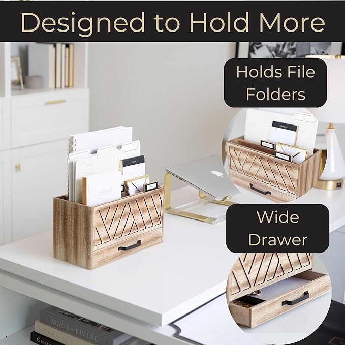 BLU MONACO | Natural Wood Desktop Mail Organizer - Image 4