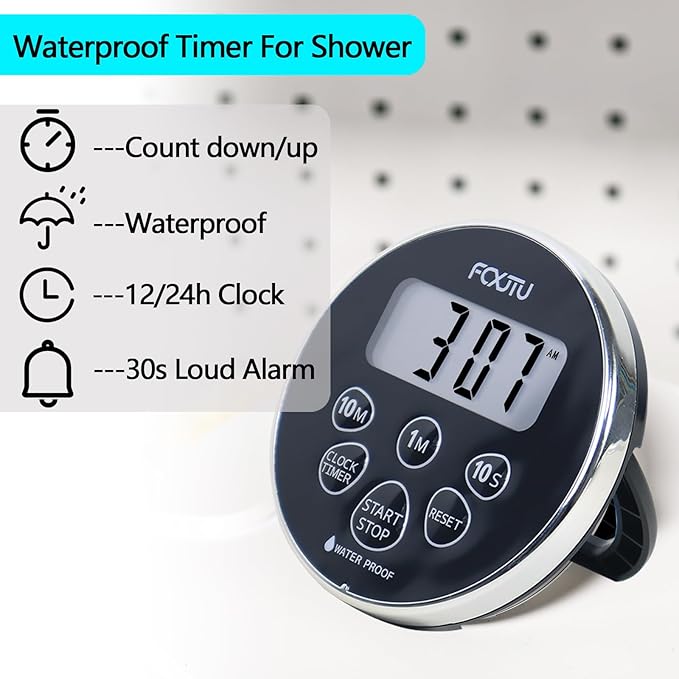 FCXJTU Digital Waterproof Shower Clock Timer, Bathroom Shower Countdown Timer - Image 2