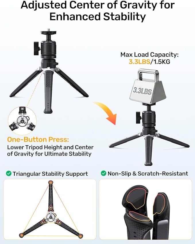 Webcam Tripod Stand for Desk, 3 Level Extendable Camera Tripod Mount for - Image 2