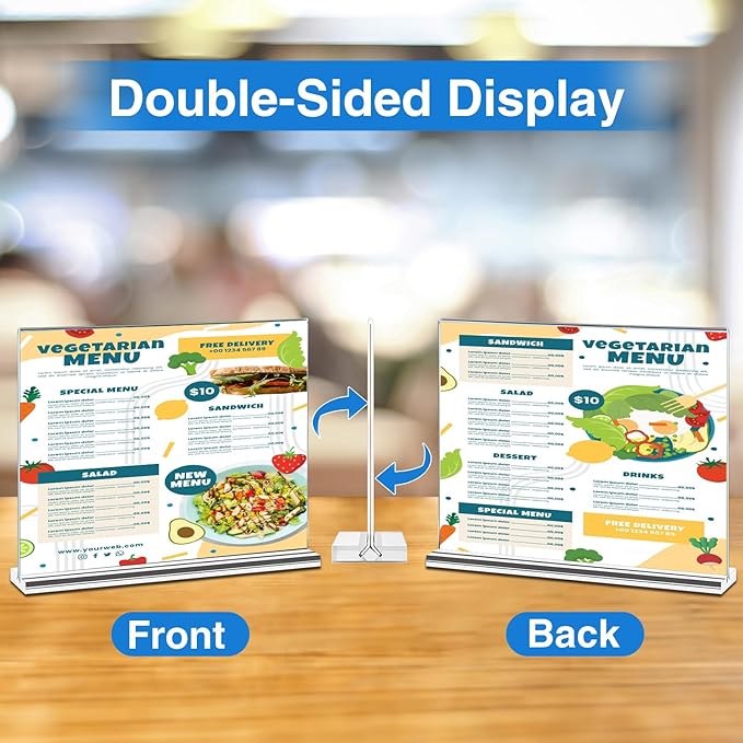 10 Pack Acrylic Sign Holder 8.5 x 11 Horizontal, Double-Sided Stand up Table - Image 3