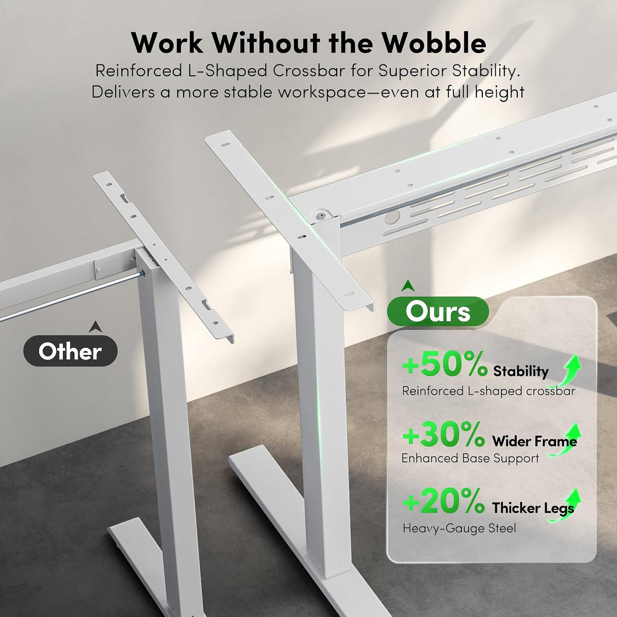 FEZIBO Electric Standing Desk with L-Shaped Crossbar & Cable Management S...