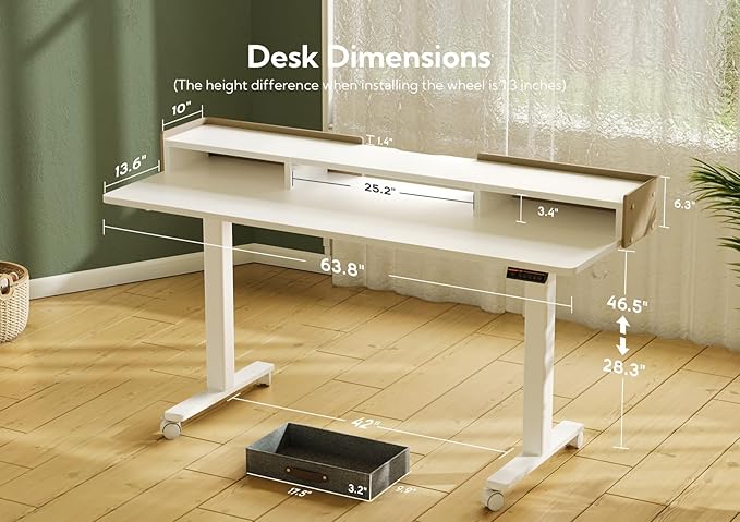 Claiks Standing Desk with Drawers, Adjustable Stand Up Electric Standing Desk - Image 3