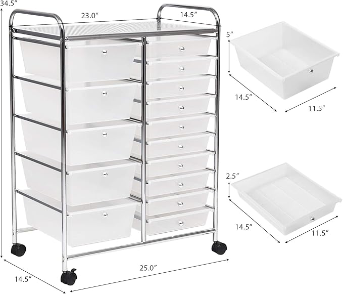 GLACER 15 Drawers Rolling Cart, Storage Cart - Image 3