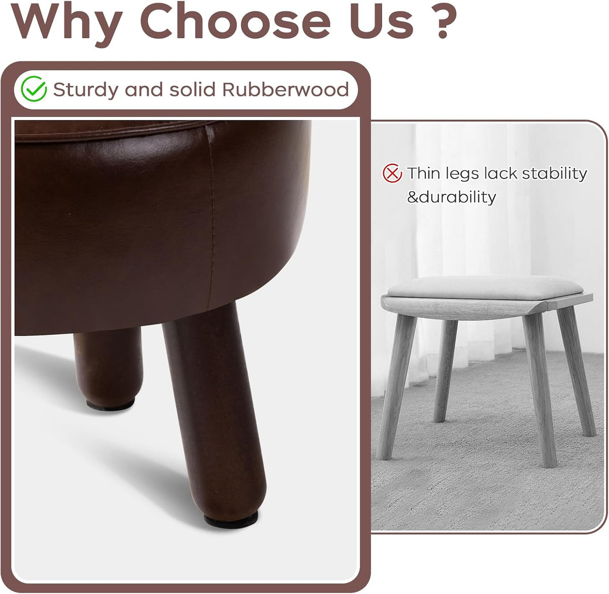 Small Foot Stool Ottoman, Round Pouf Foot Rest, Footstool, Faux Leather