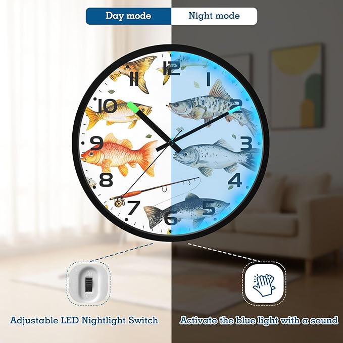 Vozoza Fishing Underwater 12 Inch Analog Wall Clocks Battery-Operated - Image 6
