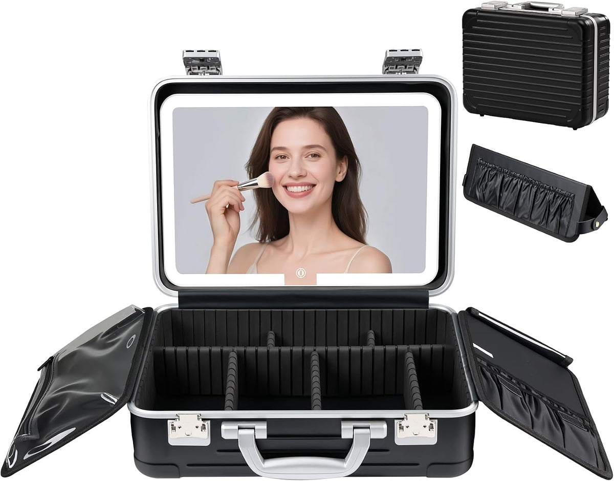 BEAUTY CASE Makeup Case with LED Mirror, 16 inch PC and Aluminum Shockproof H...
