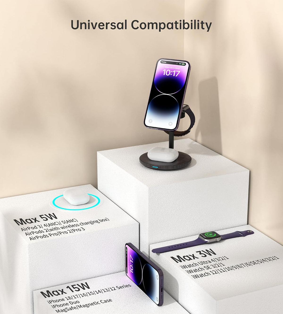 3 in 1 Magnetic Wireless Charging Station for Apple Devices,15W for Magsafe