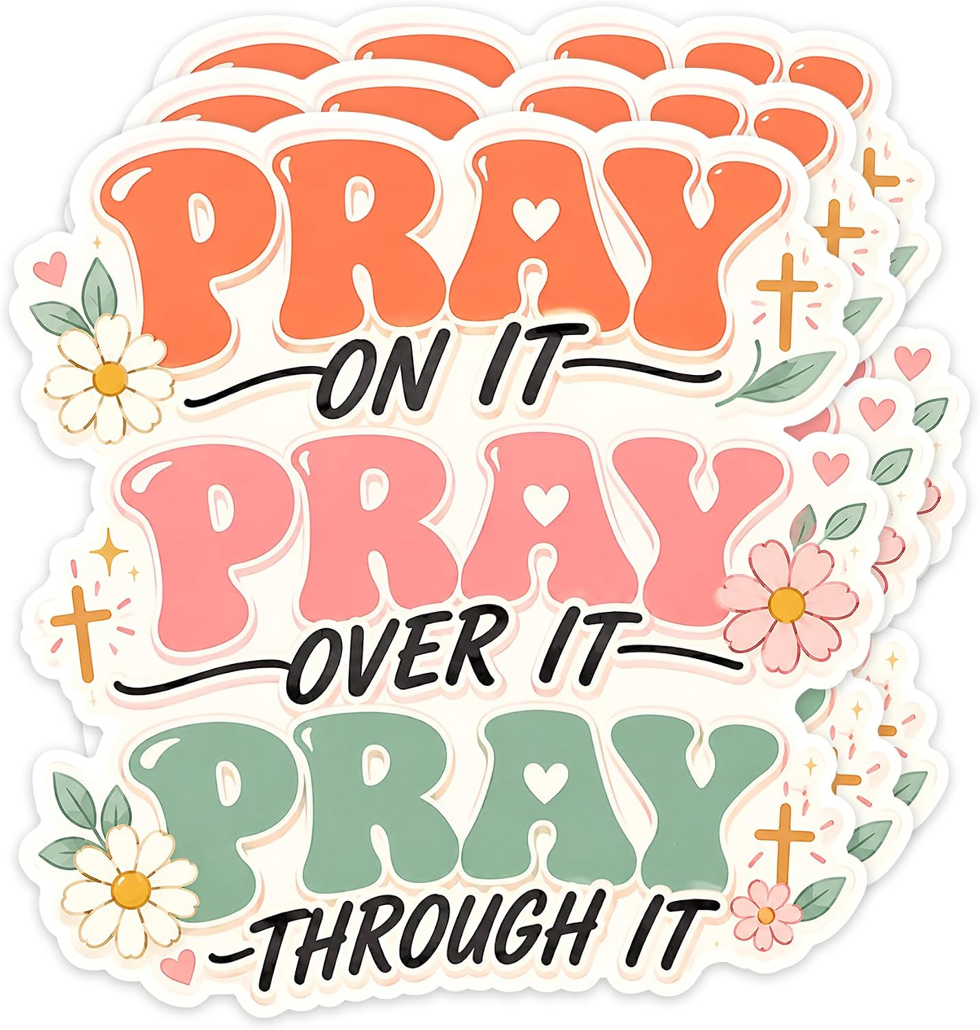Pray On It Pray Over It Pray Through It Sticker, Pastel Floral Faith Design | Prayer Sticker, Inspirational Stickers for Women for Water Bottle Bible Verse Stickers Laptop Planner Gear [3PCS]