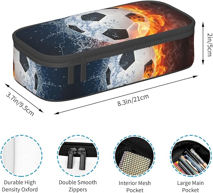 HKHEHOP Soccer Ball Cool Sport Pencil Case Big Capacity Storage Pencil Pouch - Image 6