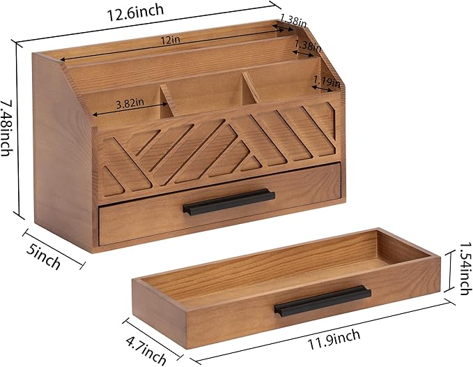 dreampossible Brown Wood Desk Organizer and Accessories - Image 4