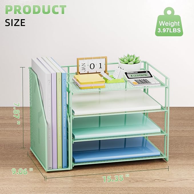 Marbrasse Desk Organizer and Accessories，4-Tier Paper Letter Tray Organizer - Image 3