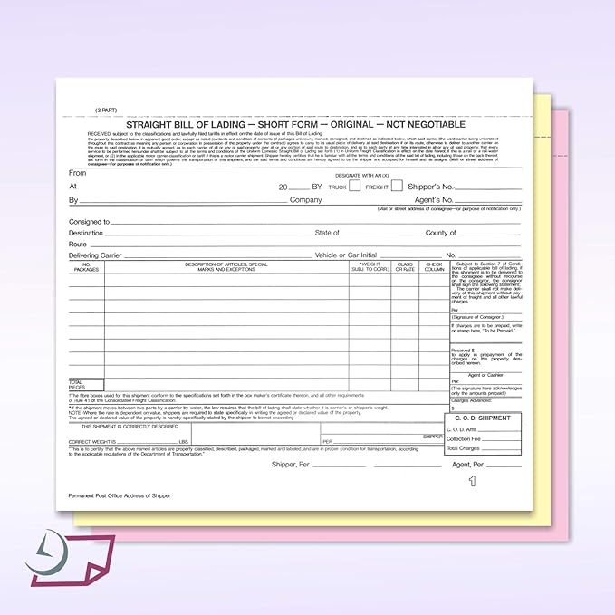 NextDayLabels - Short Form Straight Bill of Lading, 8-1/2 x 7", 3 Part NCR - Image 2