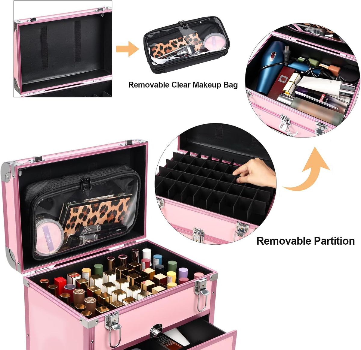 3 in 1 Rolling Makeup Case, Professional Cosmetology Case on Wheels, Detachab...