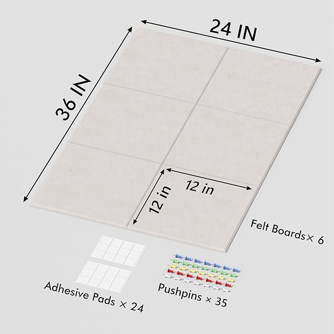 Neatsure Large Cork Board for Wall, 6 Panels Felt Tiles Tack Push Pin Board for - Image 3