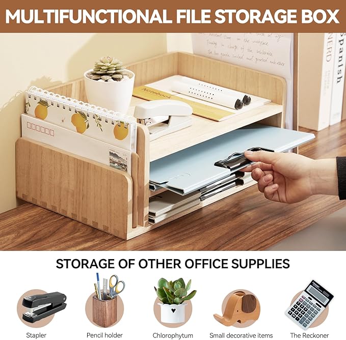 KIRIGEN Wood 3-Tier Office Desktop Document Tray - Image 2
