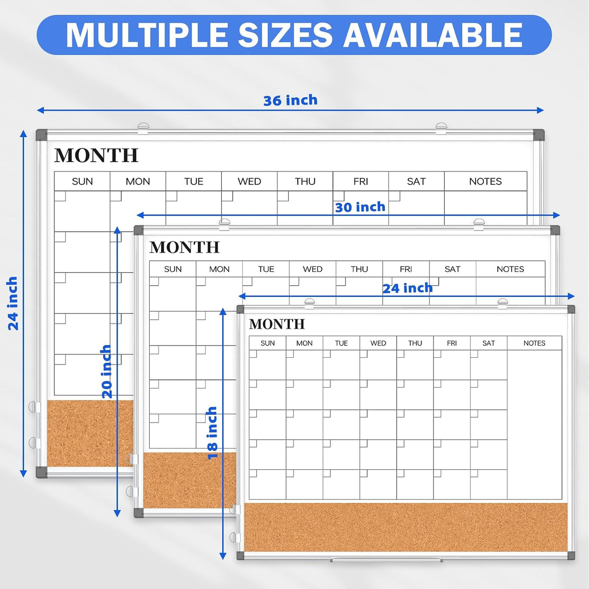 Dry Erase Calendar Whiteboard for Wall, 36" x 24" Monthly Cork Whit...