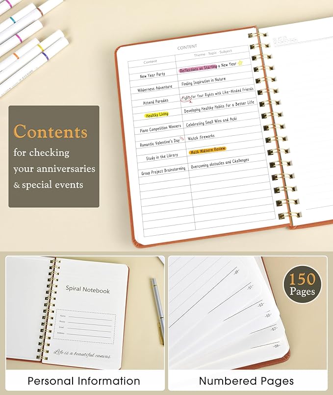 Lined Spiral Journal Notebook, A5 Hardcover Spiral Journals - Image 2