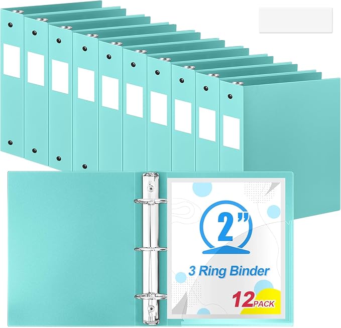 Henoyso 12 Pcs 3 Ring Binder 2 Inch Round Fits Letter Size 8.5'' x 11'' Paper by Henoyso