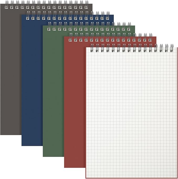 Engrowtic 4 Pack Graph Paper Spiral Notepad A5 Top Wirebound Notepad Grid by Engrowtic