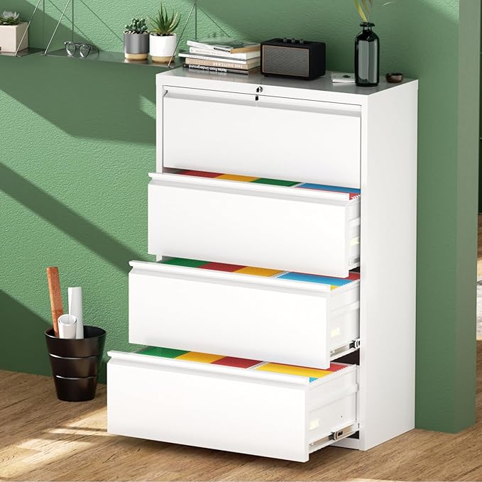 Greenvelly 4 Drawer File Cabinet, Metal Filing Cabinet - Image 4