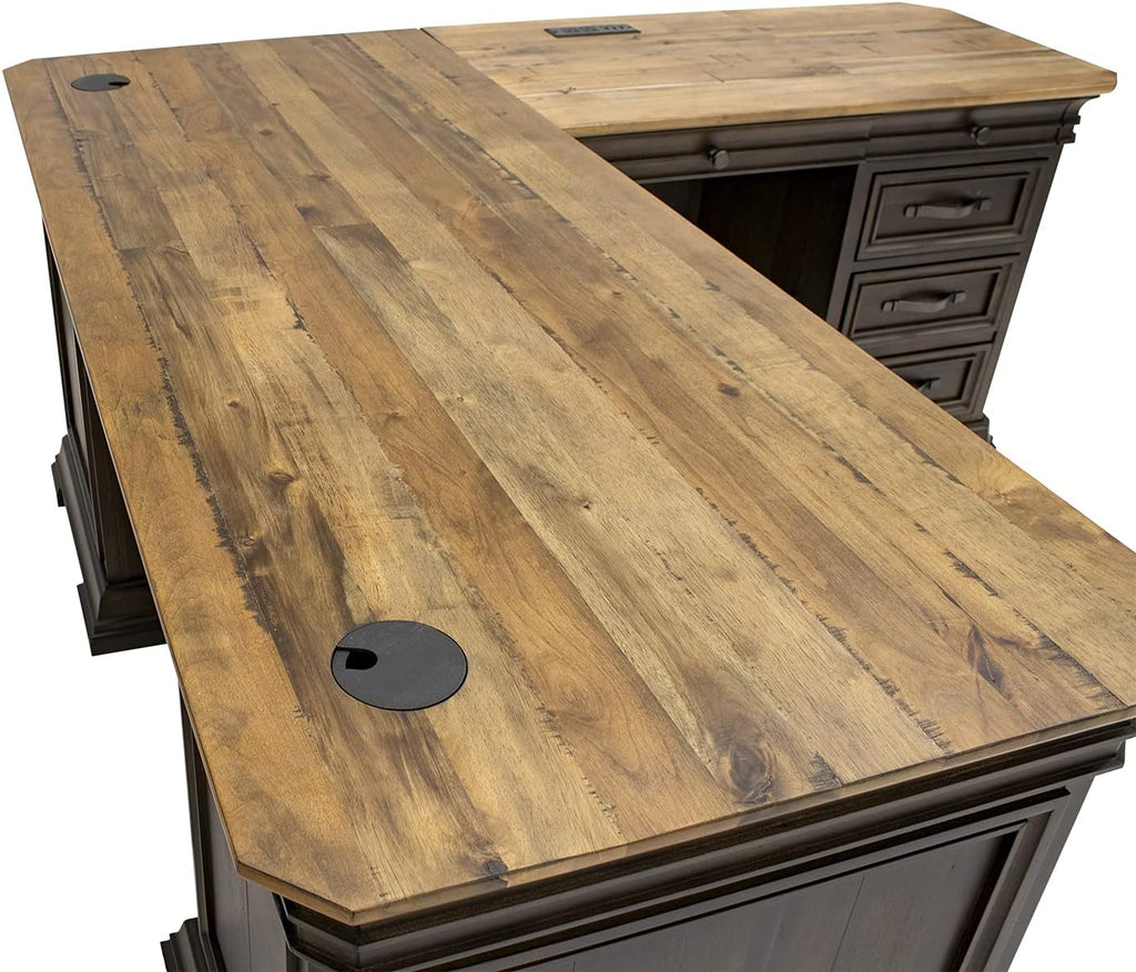 Martin Furniture IMSA684R-KIT Executve L-Desk & Return with Solid Wood Plank Tops, Fully Assembled, Brown