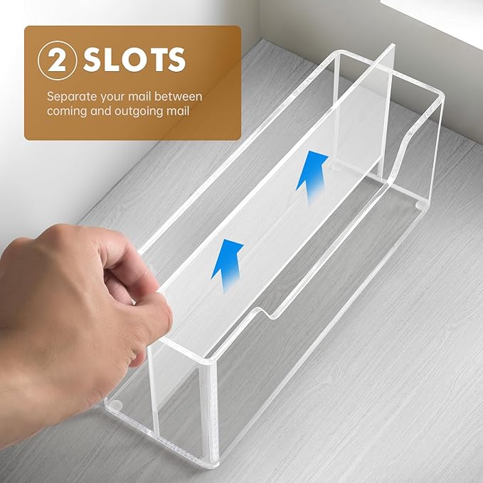 BEYGORM Acrylic Mail Organizer for #10 Envelopes, 2-Slot Wall-Mounted & - Image 2