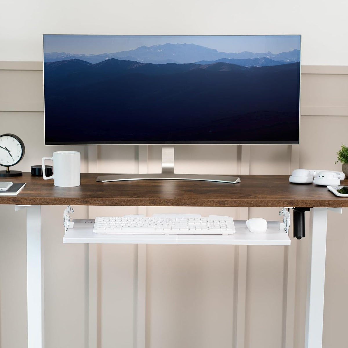 VIVO White Under Desk 27 x 11 in Adjustable Keyboard Tray, MOUNT-KB08SW