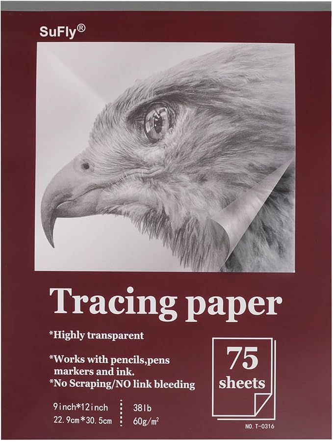 Tracing Paper for Drawing, 9 X 12'' Tracing Paper Pad, 75 Sheets Transparent by SuFlyDirect