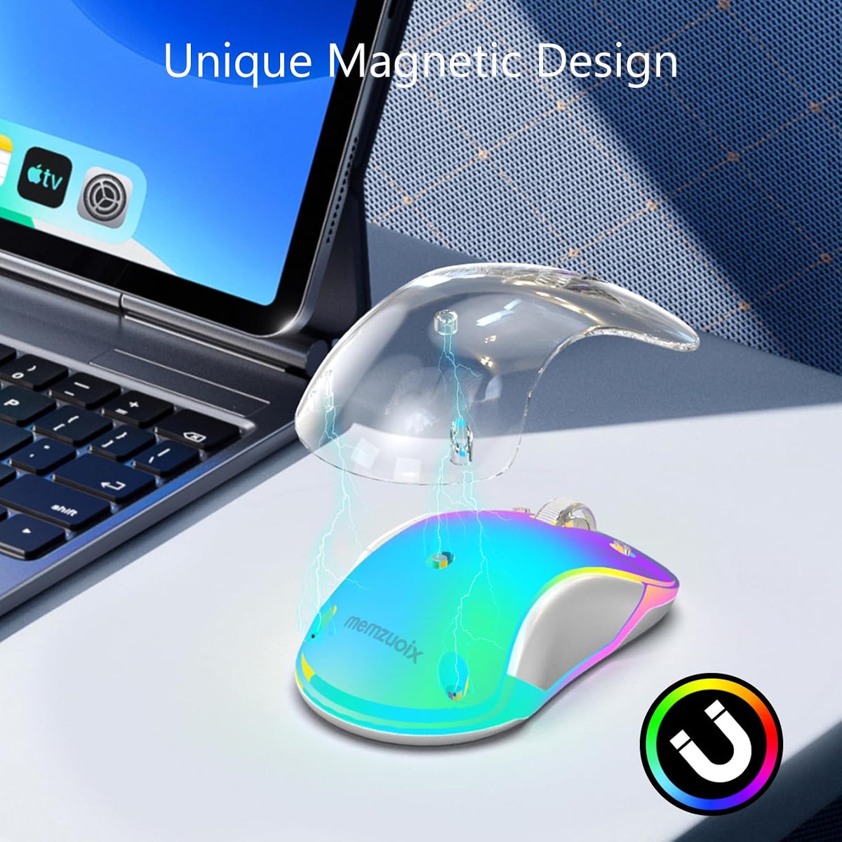 memzuoix 2.4G Wireless Mouse with Customizable Cover & 9-Color LED - Rech...