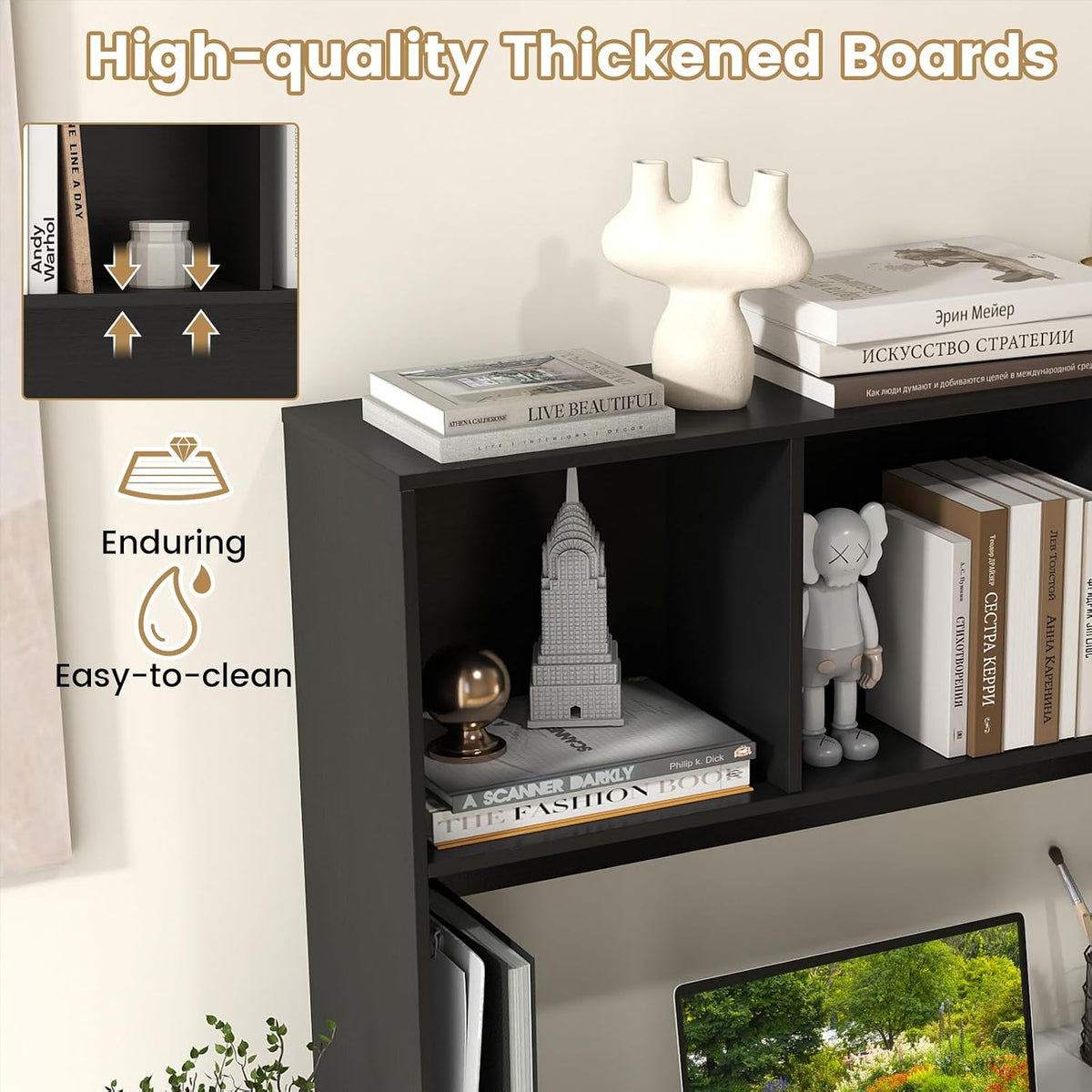 GIANTEX Desktop Bookshelf, Countertop Storage Hutch with 4 Shelves for Comput...