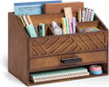 wooden desk organizer with 7 compartments and drawer, main product view