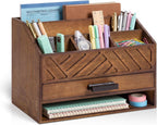 wooden desk organizer with 7 compartments and drawer, main product view