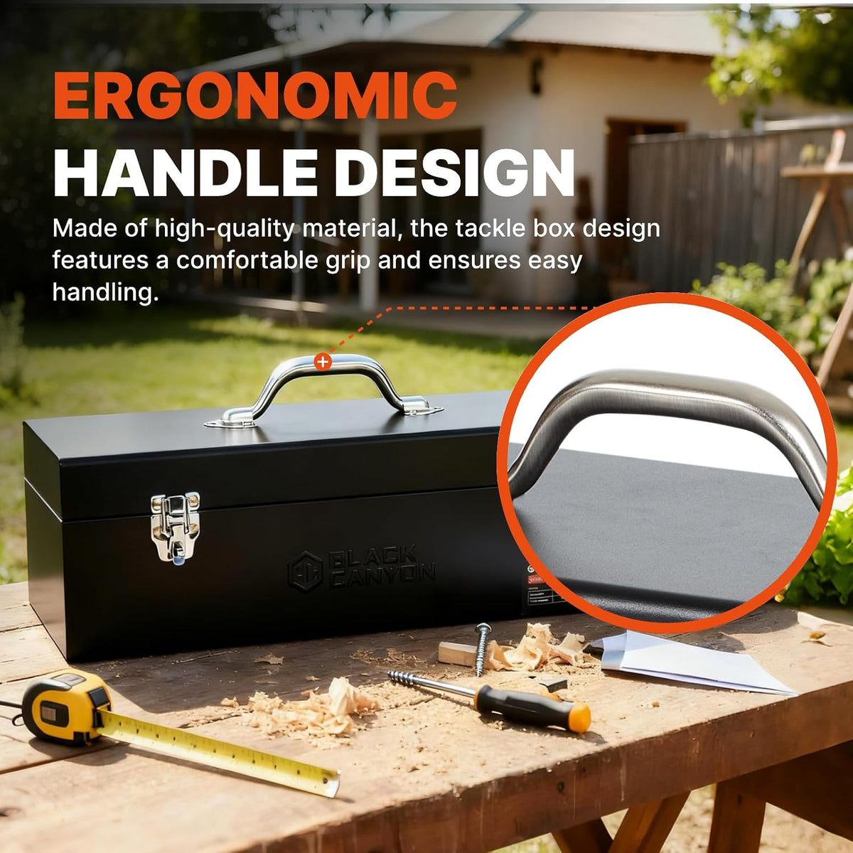 black canyon 20 inch steel tool box, metal showing dimensions