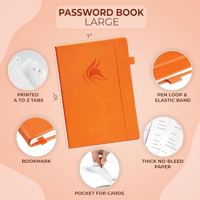 Clever Fox Password Book with alphabetical tabs. Internet Address Organizer - Image 2