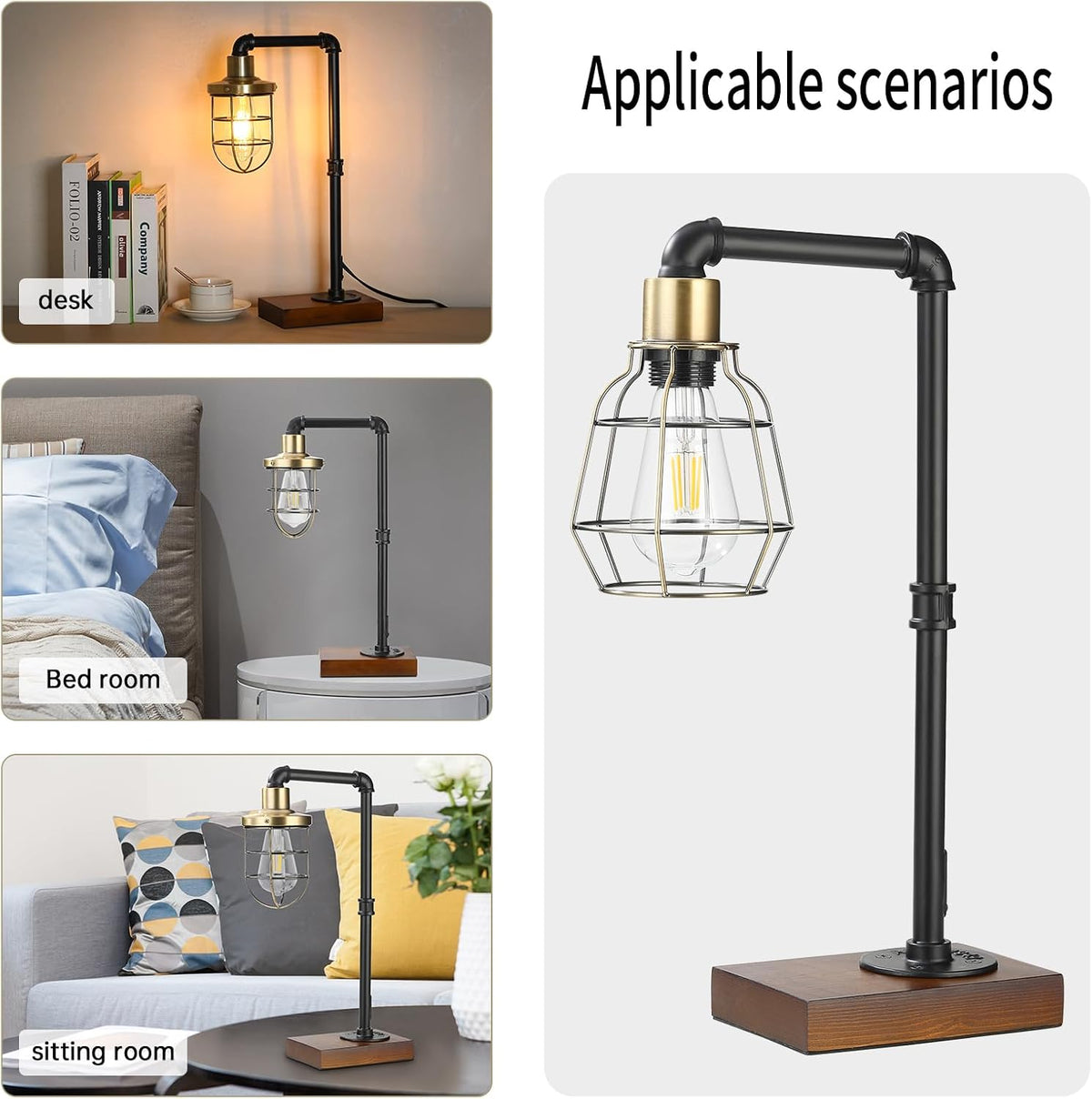 CONCA Steampunk Table lamp, E26 Base Rustic Edison Lighting, cage Shade Table...