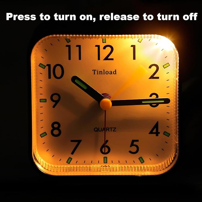 Tinload Small Battery Operated Analog Travel Alarm Clock Silent Non Ticking - Image 6