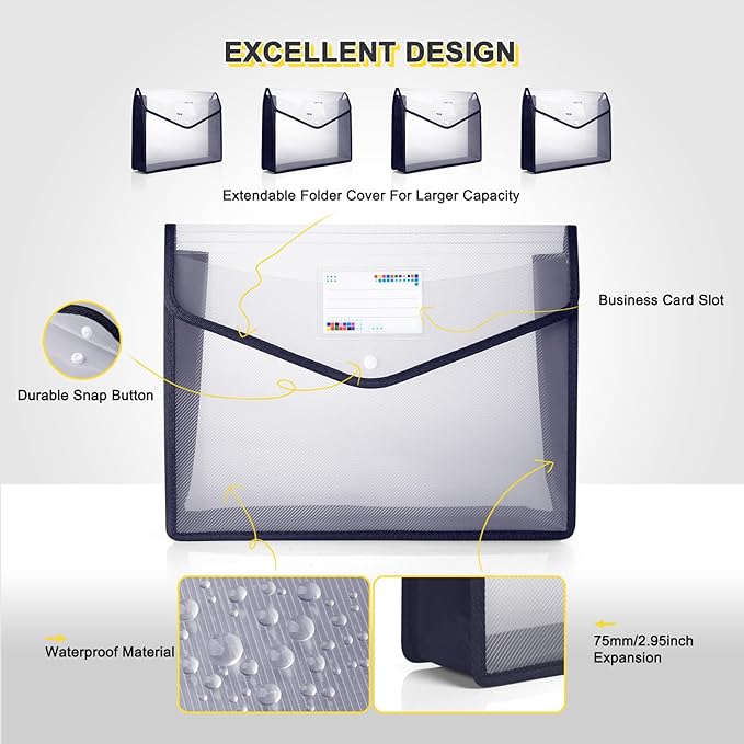 Plastic File Folders, Waterproof Transparent Expandable File Organiser - Image 2
