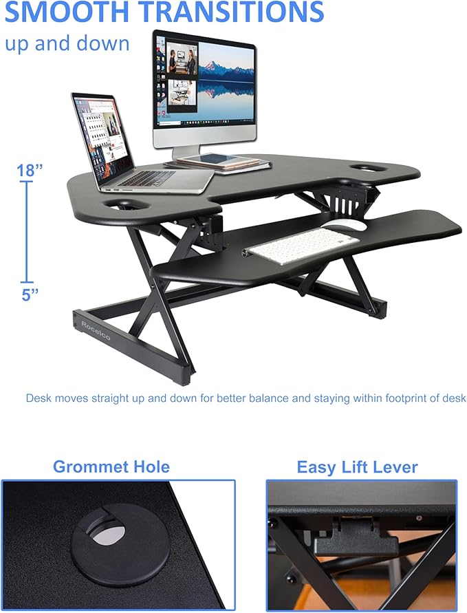 Rocelco 46" Height Adjustable Corner Standing Desk Converter - Image 2
