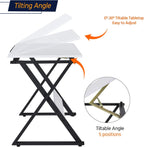 Yaheetech Height Adjustable Drafting Table, Tilting Art Desk, White | Sturdy powder-coated steel X-frame holds an MDF top tilting 0-30° and adjusting 30-41in tall for drawing, crafts and puzzles.