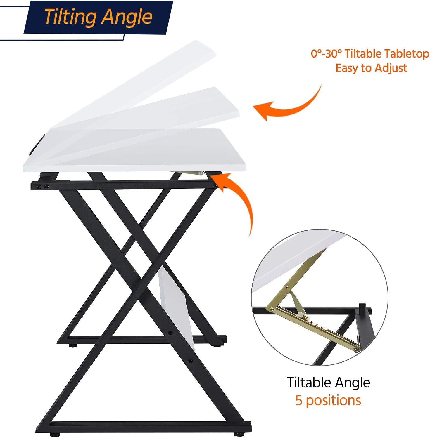 Yaheetech Height Adjustable Drafting Table, Tilting Art Desk, White | Sturdy powder-coated steel X-frame holds an MDF top tilting 0-30° and adjusting 30-41in tall for drawing, crafts and puzzles.