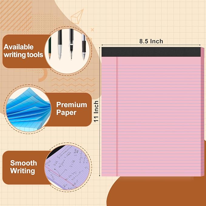 3 Pack Legal Pads 8.5 X11, College Ruled Notebook, 150 Sheets Colored Note Pad - Image 2