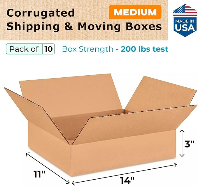 Medium Moving & Shipping Boxes 14x11x3 inches - Image 2