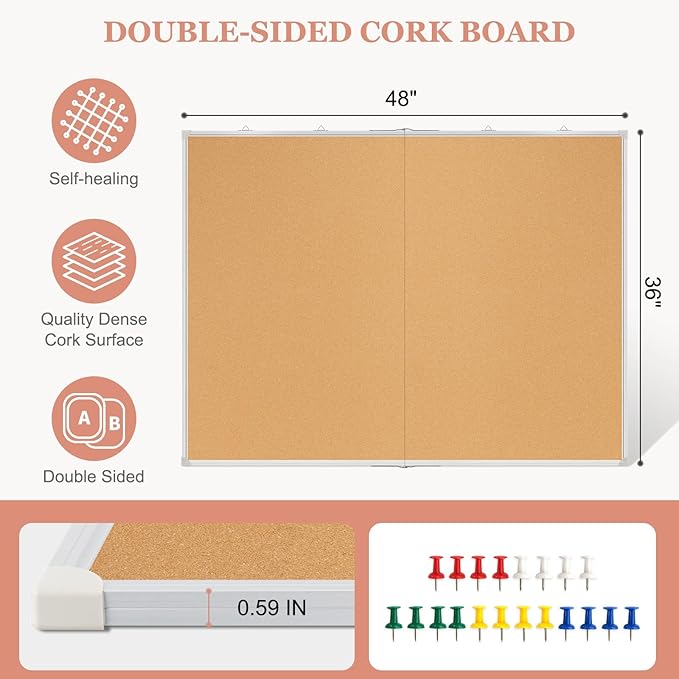 AMUSIGHT Double-Sided Large Cork Board, Vision Board Pin Board Corkboards - Image 4