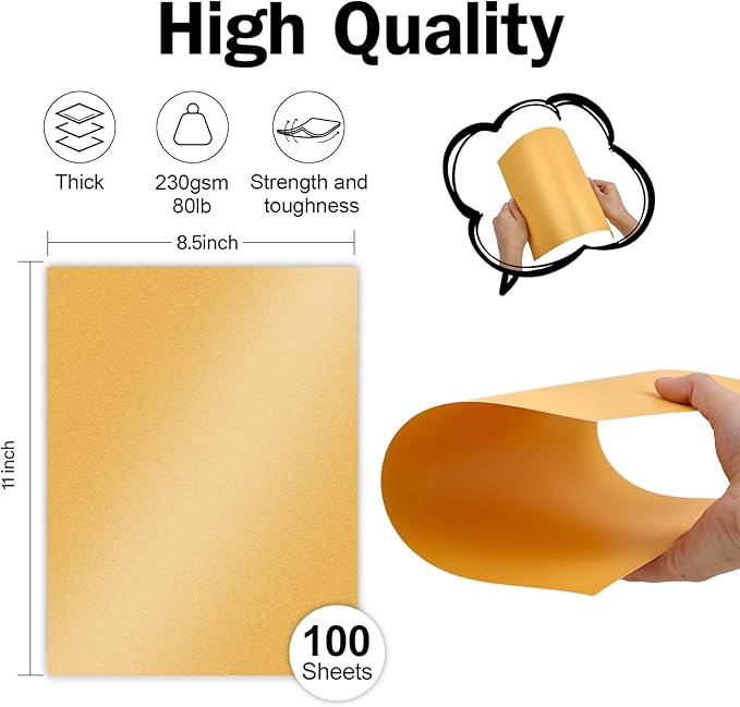 100 Sheets Gold Shimmer Cardstock 8.5 x 11 Metallic Paper, Goefun 80lb Card - Image 2